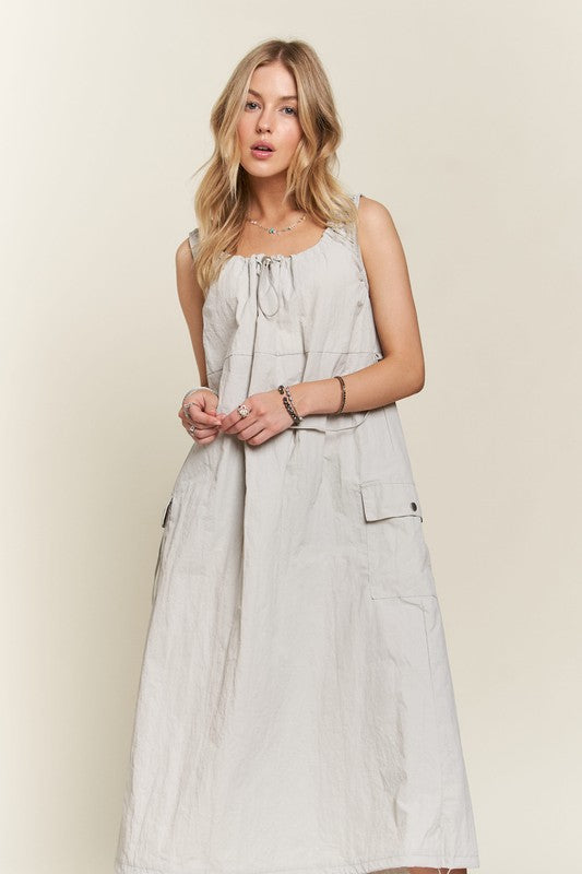 ADORA Drawstring Slit Back Cargo Dress - Whispering Desires Shoppe