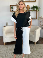 Double Take Texture Contrast Two-Piece Set — Wide Leg - Whispering Desires Shoppe