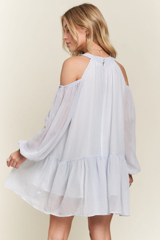 ADORA Cold Shoulder Balloon Sleeve Mini Dress - Whispering Desires Shoppe