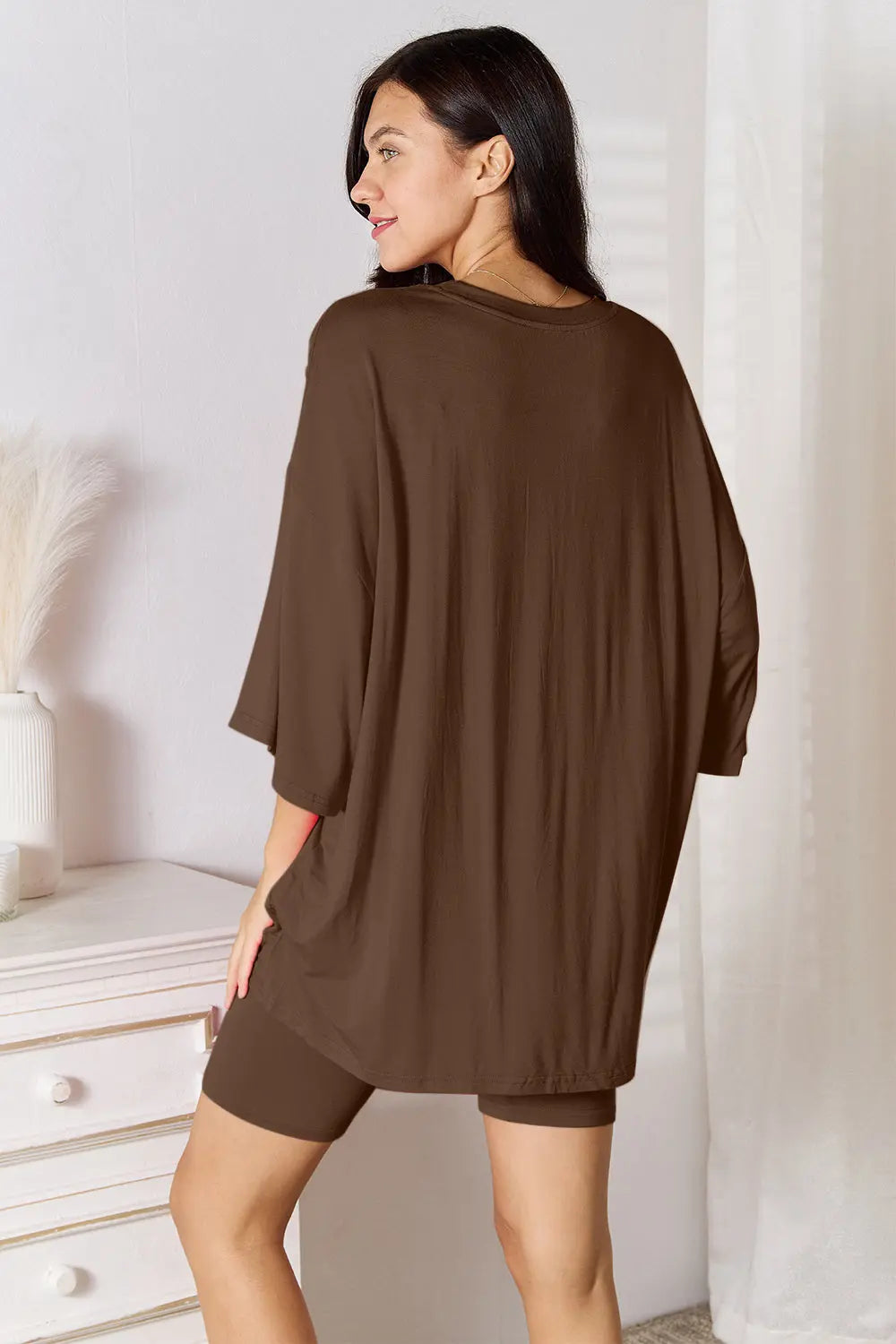 Basic Bae Soft Rayon 3/4 Sleeve Top & Shorts Set - Whispering Desires Shoppe
