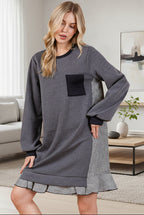 Ces Femme Striped Patchwork Round Neck Terry Sweatshirt Dress - Whispering Desires Shoppe