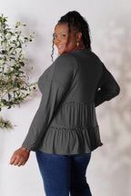Double Take Ruffle-Hem Button Blouse - Whispering Desires Shoppe