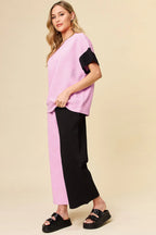 Double Take Texture Contrast Two-Piece Set — Wide Leg - Whispering Desires Shoppe