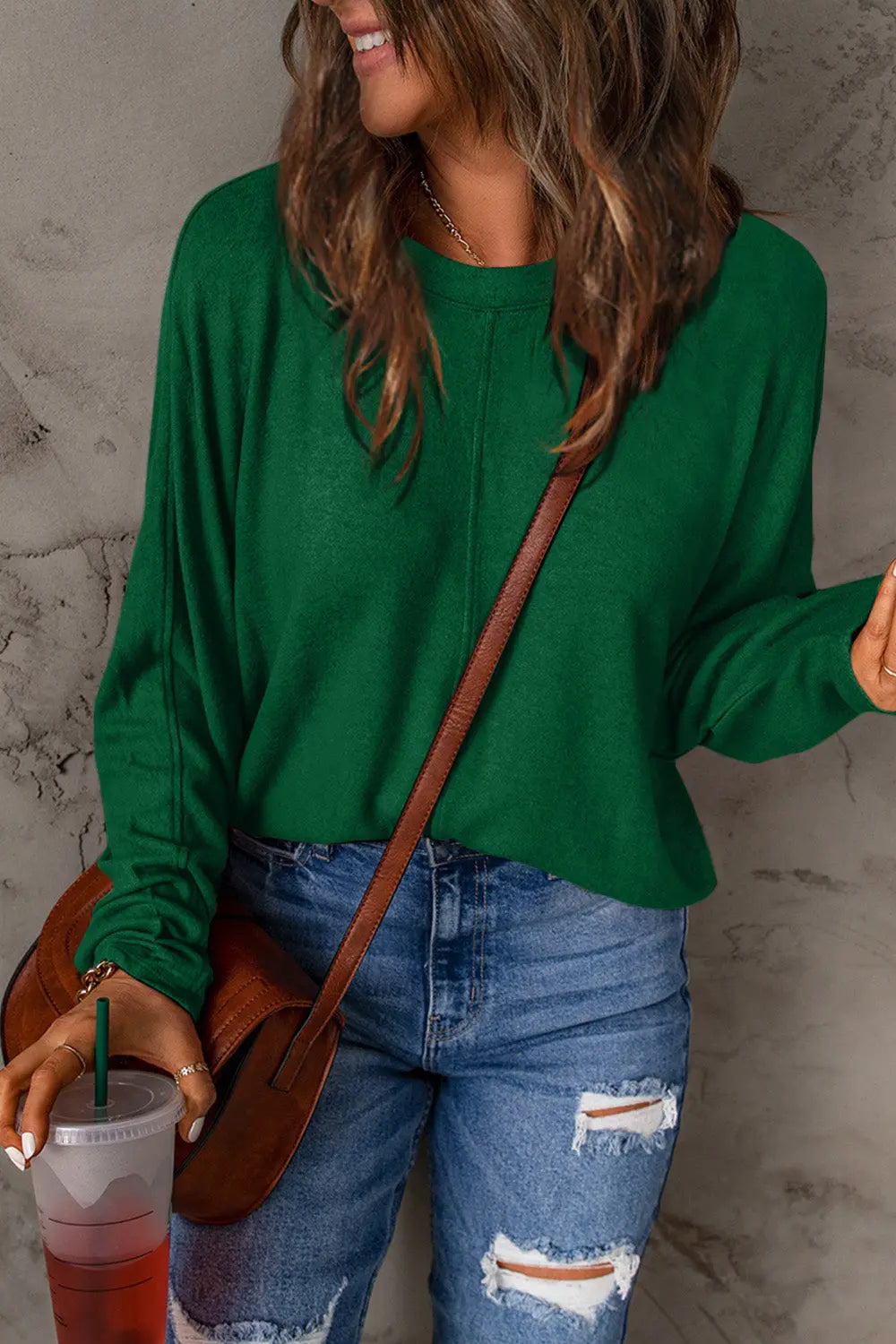 Double Take Full-Size Long Sleeve Round Neck Tee - Whispering Desires Shoppe