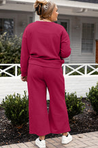 Double Take Full Size Textured Long Sleeve Top and Drawstring Pants Set - Whispering Desires Shoppe