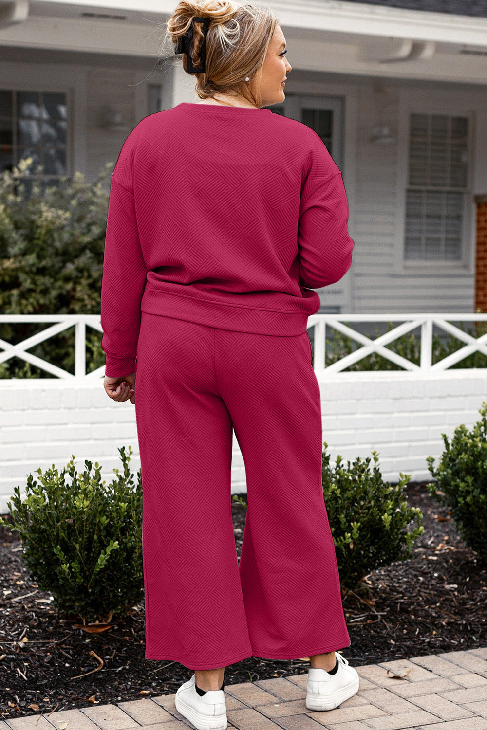 Double Take Full Size Textured Long Sleeve Top and Drawstring Pants Set - Whispering Desires Shoppe