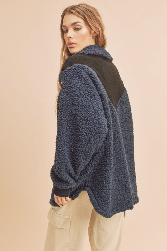 Aemi+Co Two Tone Half Zip Fleece Sweatshirt - Whispering Desires Shoppe