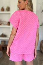 Double Take Textured T-Shirt & Drawstring Shorts Set - Whispering Desires Shoppe