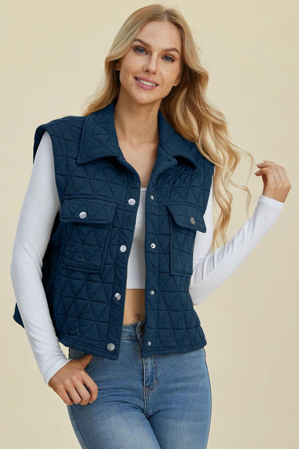 Double Take Pocketed Snap-Front Vest Coat - Whispering Desires Shoppe