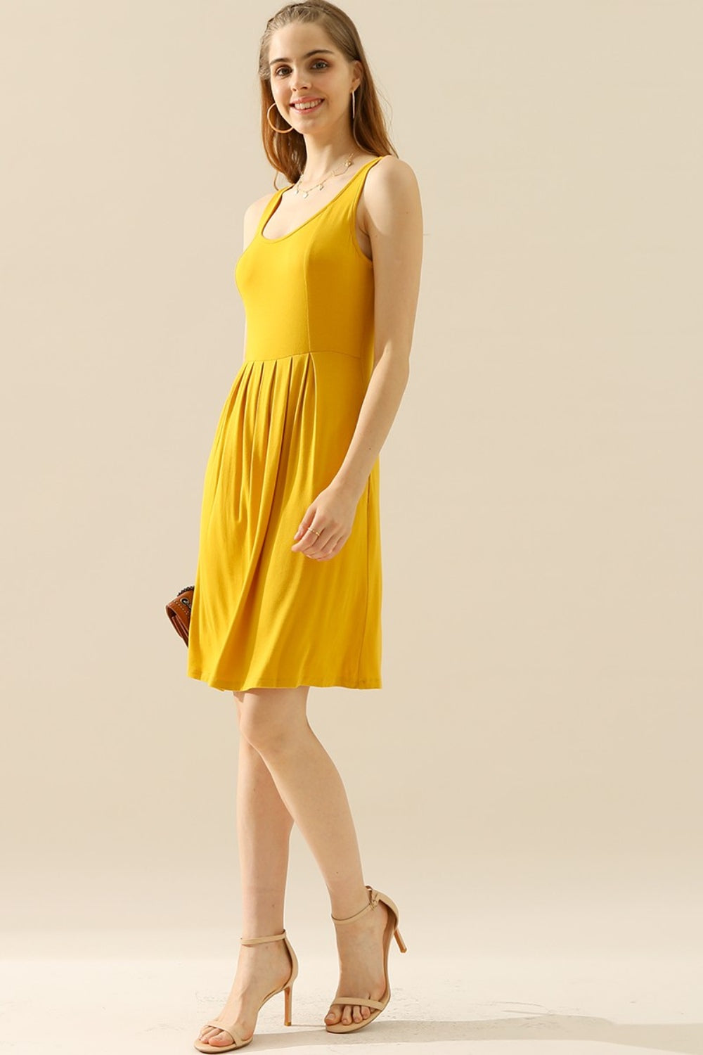 Doublju Ruched Round-Neck Sleeveless Dress w/ Pockets - Whispering Desires Shoppe