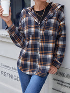 Ivy Lane Plaid Button Up Long Sleeve Hooded Jacket - Whispering Desires Shoppe