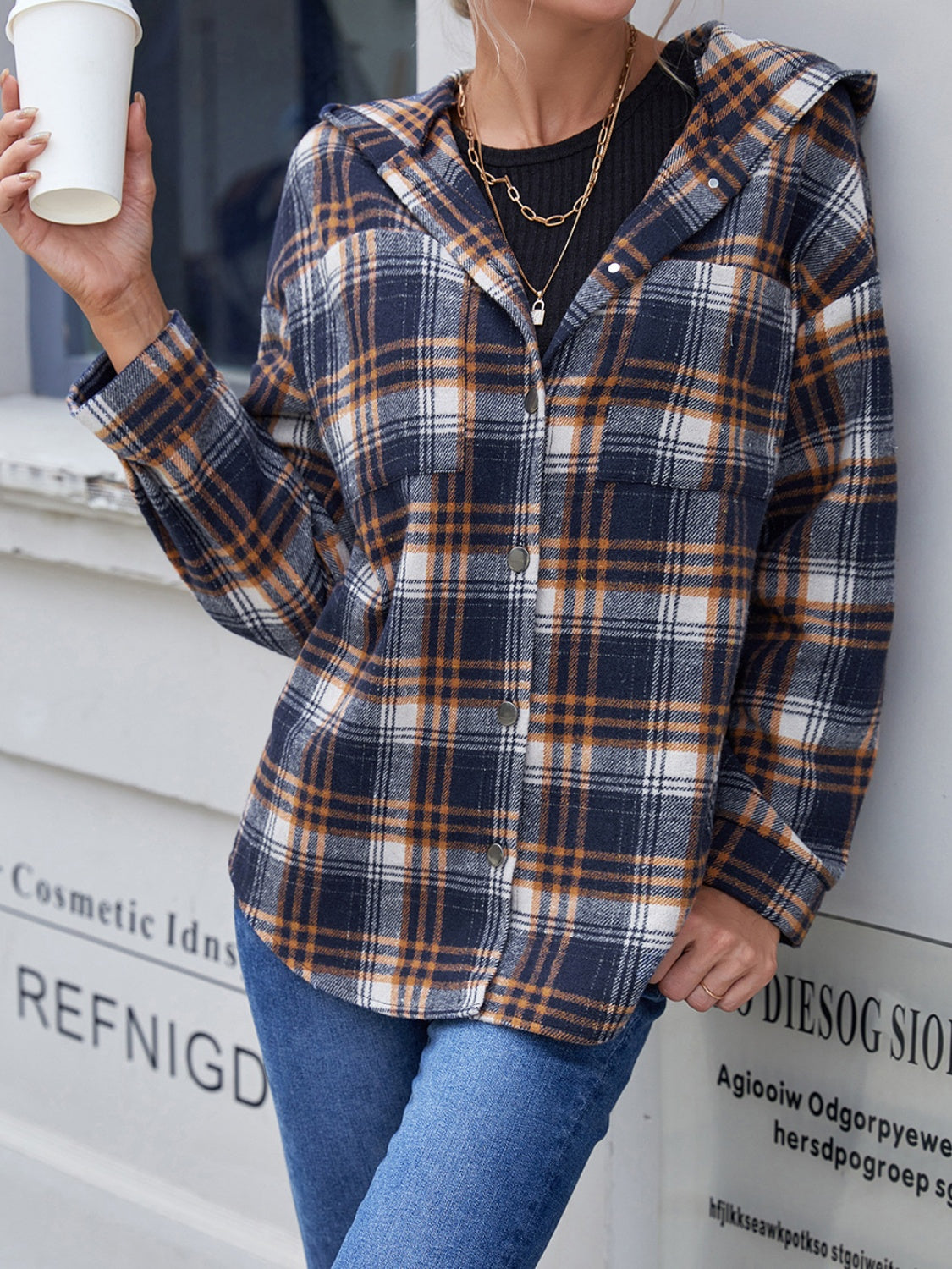 Ivy Lane Plaid Button Up Long Sleeve Hooded Jacket - Whispering Desires Shoppe