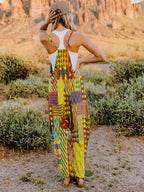 Full-Size Printed V-Neck Sleeveless Jumpsuit with Pockets - Whispering Desires Shoppe