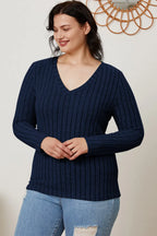 Basic Bae Ribbed V-Neck Long Sleeve Tee - Whispering Desires Shoppe