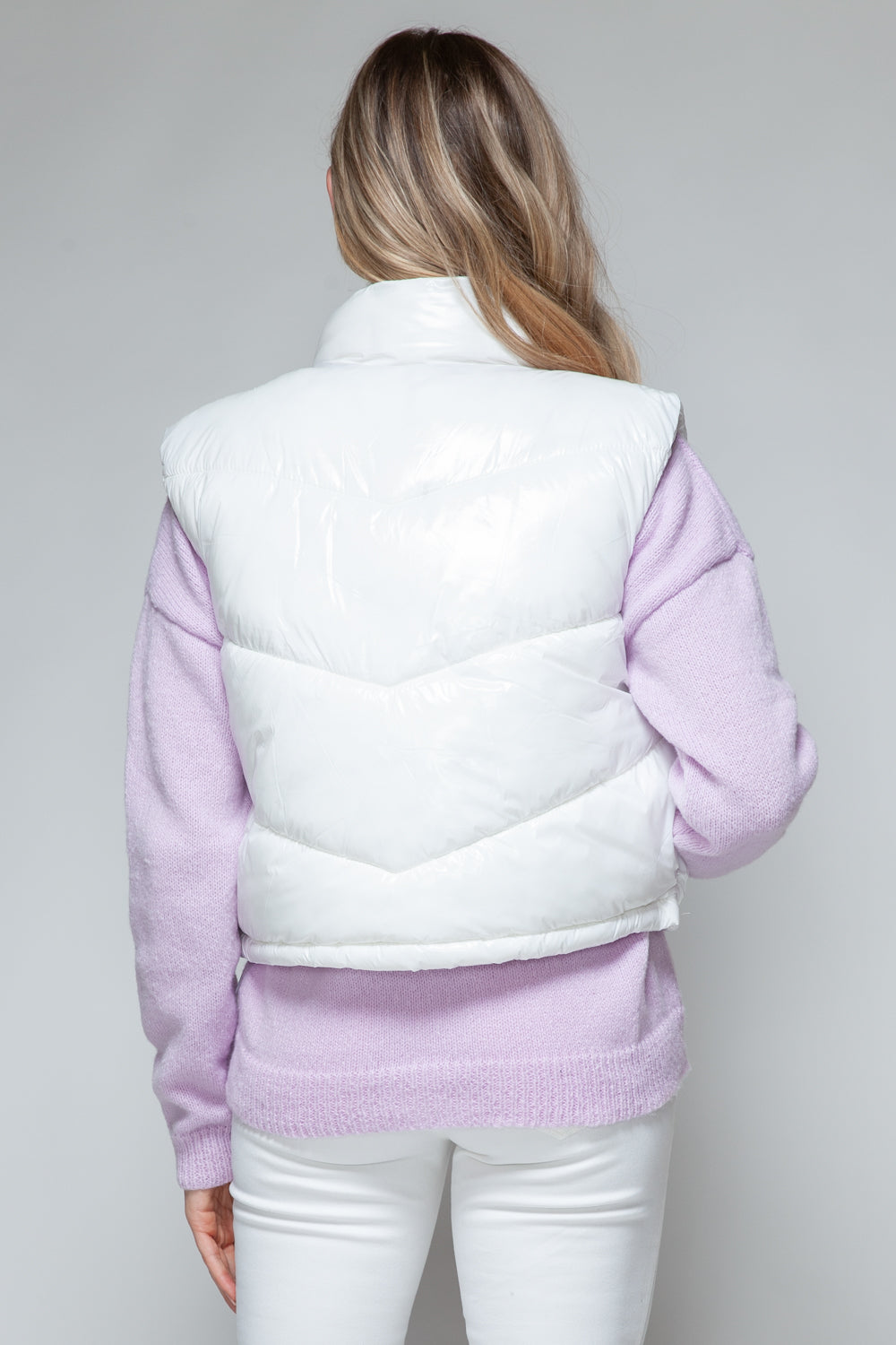 Snobbish Zip Up Turtleneck Shiny Quilted Vest - Whispering Desires Shoppe