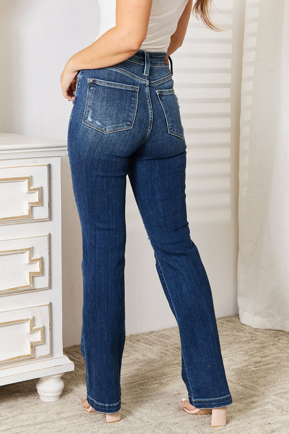 Judy Blue Mid-Rise Hand Sand & Destroy Bootcut Jeans - Whispering Desires Shoppe