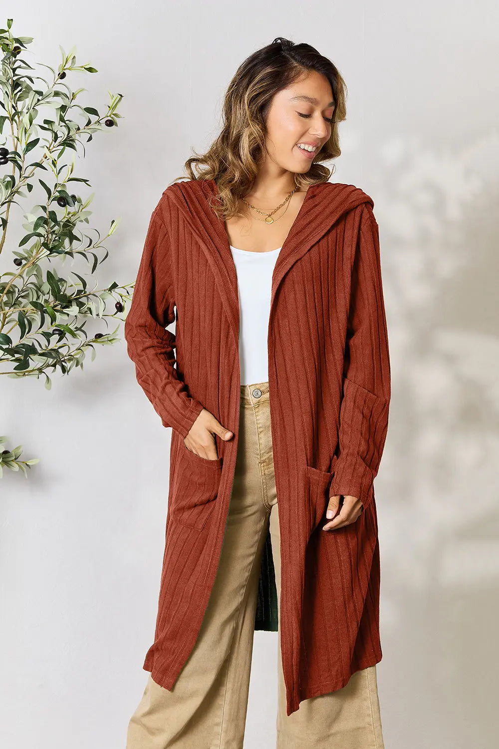 Basic Bae Pocketed Longline Hooded Cardigan - Whispering Desires Shoppe