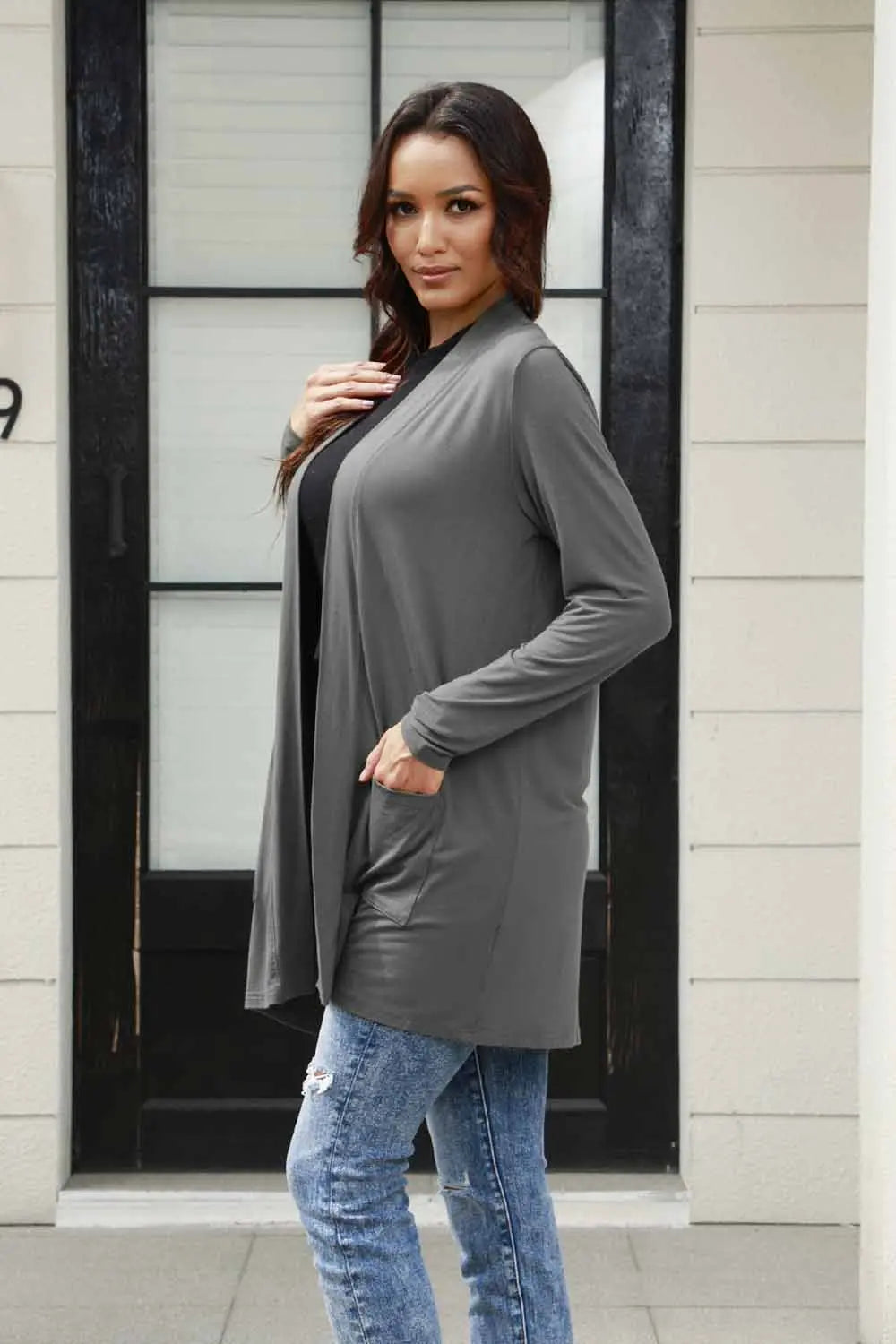 Basic Bae Open-Front Long Cardigan with Pockets - Whispering Desires Shoppe