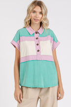Mittoshop Color Block Henley Short Sleeve Polo Shirt - Whispering Desires Shoppe