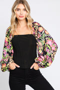 ODDI Full Size Floral Balloon Sleeve Blouse - Whispering Desires Shoppe