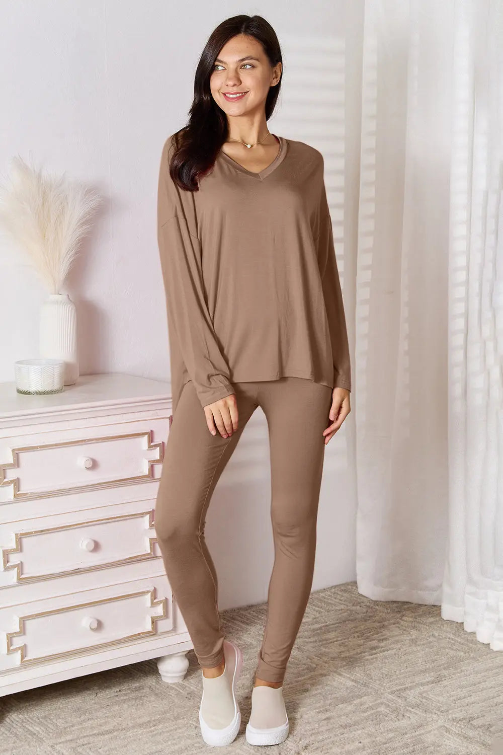 Basic Bae V-Neck Lounge Set – Soft Long Sleeve - Whispering Desires Shoppe