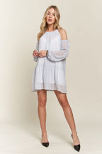 ADORA Cold Shoulder Balloon Sleeve Mini Dress - Whispering Desires Shoppe