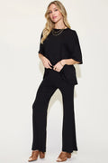 Basic Bae Full Size Bamboo Drop Shoulder T-Shirt and Flare Pants Set - Whispering Desires Shoppe