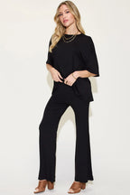 Basic Bae Full Size Bamboo Drop Shoulder T-Shirt and Flare Pants Set - Whispering Desires Shoppe