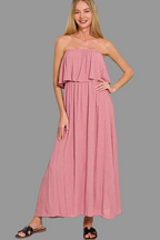Zenana Strapless Woven Crinkle Maxi Dress | 100% Rayon Summer Gown Trendsi