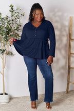 Double Take Ruffle-Hem Button Blouse - Whispering Desires Shoppe