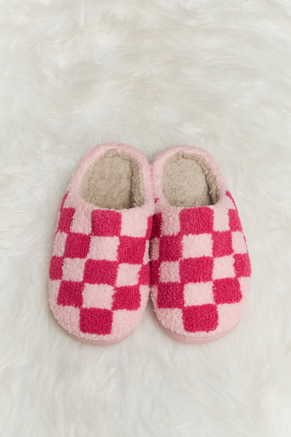 Melody Checkered Print Plush Slide Slippers - Whispering Desires Shoppe