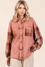 Mittoshop Button Down Contrast Plaid Patchwork Shacket - Whispering Desires Shoppe