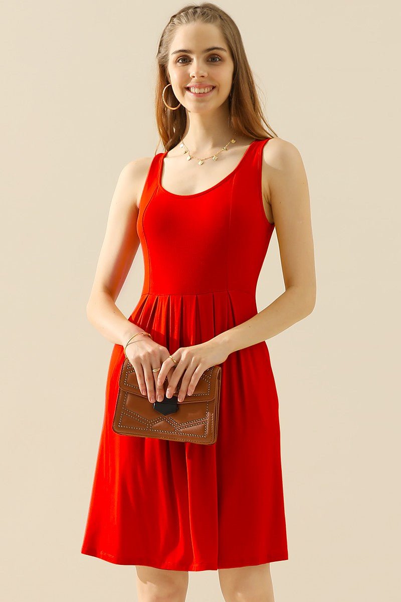 Doublju Ruched Round-Neck Sleeveless Dress w/ Pockets - Whispering Desires Shoppe