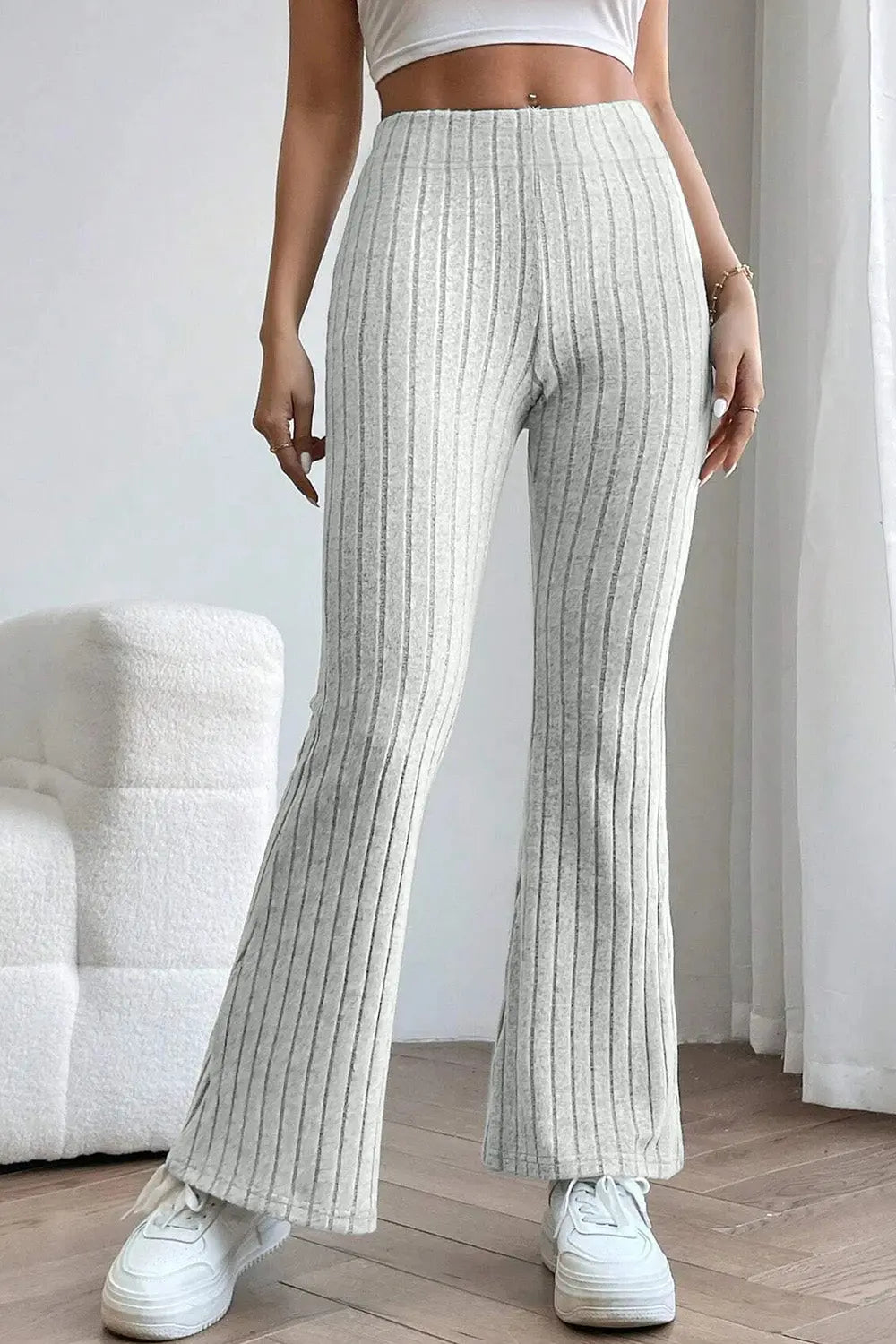 Basic Bae Ribbed High-Waist Flare Pants - Whispering Desires Shoppe