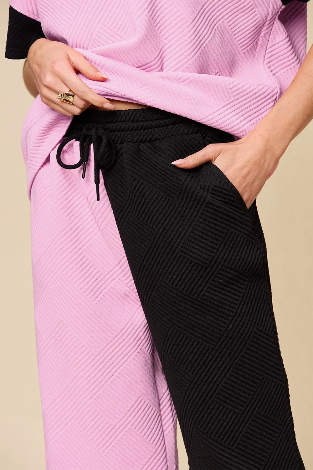 Double Take Texture Contrast Two-Piece Set — Wide Leg - Whispering Desires Shoppe