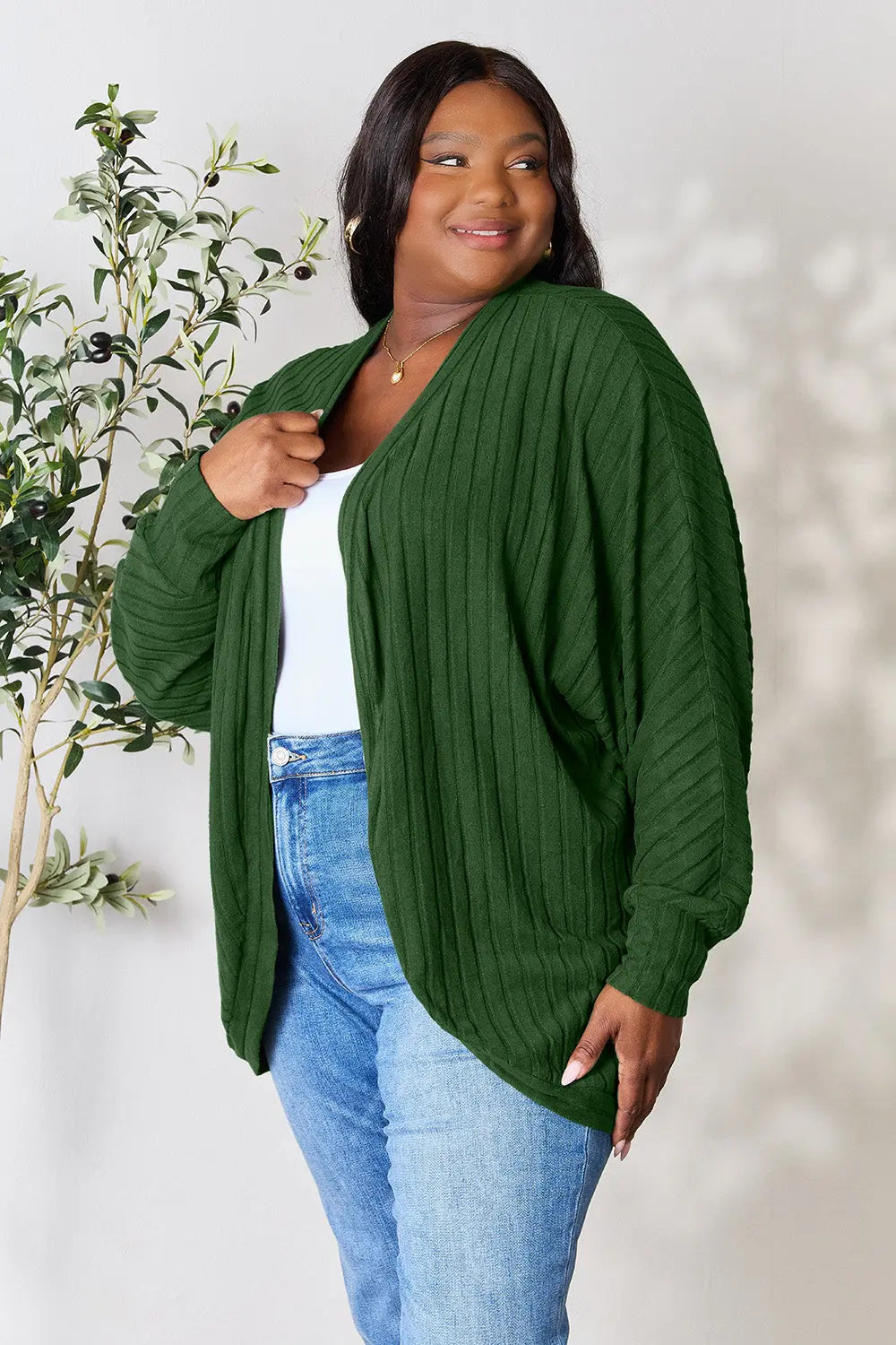 Basic Bae Ribbed Cocoon Cardigan (Full-Size) - Whispering Desires Shoppe