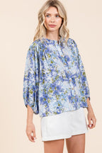 Mittoshop Flower Print Batwing Sleeve Button Down Blouse - Whispering Desires Shoppe