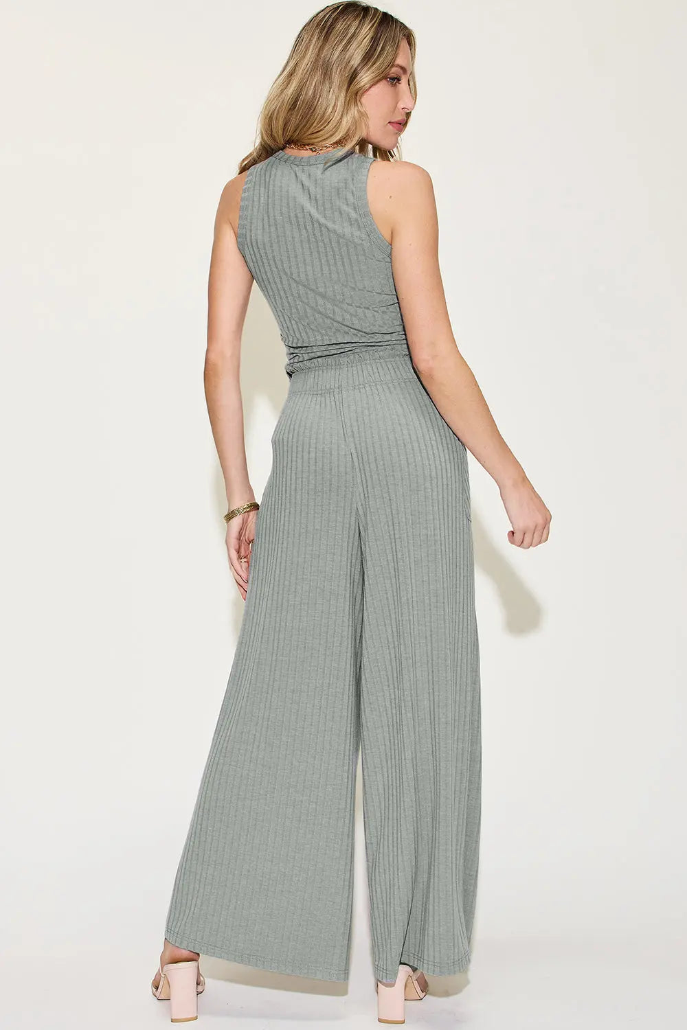 Ribbed Tank & Wide-Leg Pants Two-Piece Set - Whispering Desires Shoppe
