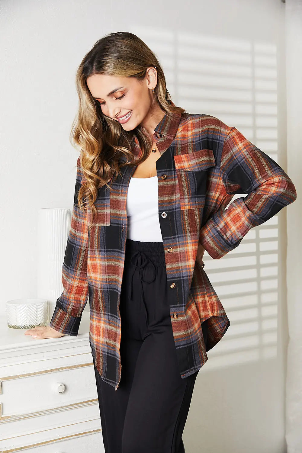 Mandy Women's Plaid Dropped-Shoulder Shirt - Whispering Desires Shoppe