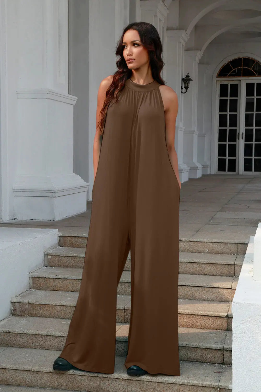 Double Take Tie-Back Sleeveless Wide-Leg Jumpsuit - Whispering Desires Shoppe