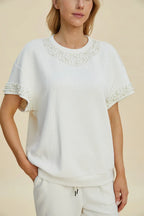 Double Take Full Size Pearl Detail Round Neck Top and Pants Set - Whispering Desires Shoppe