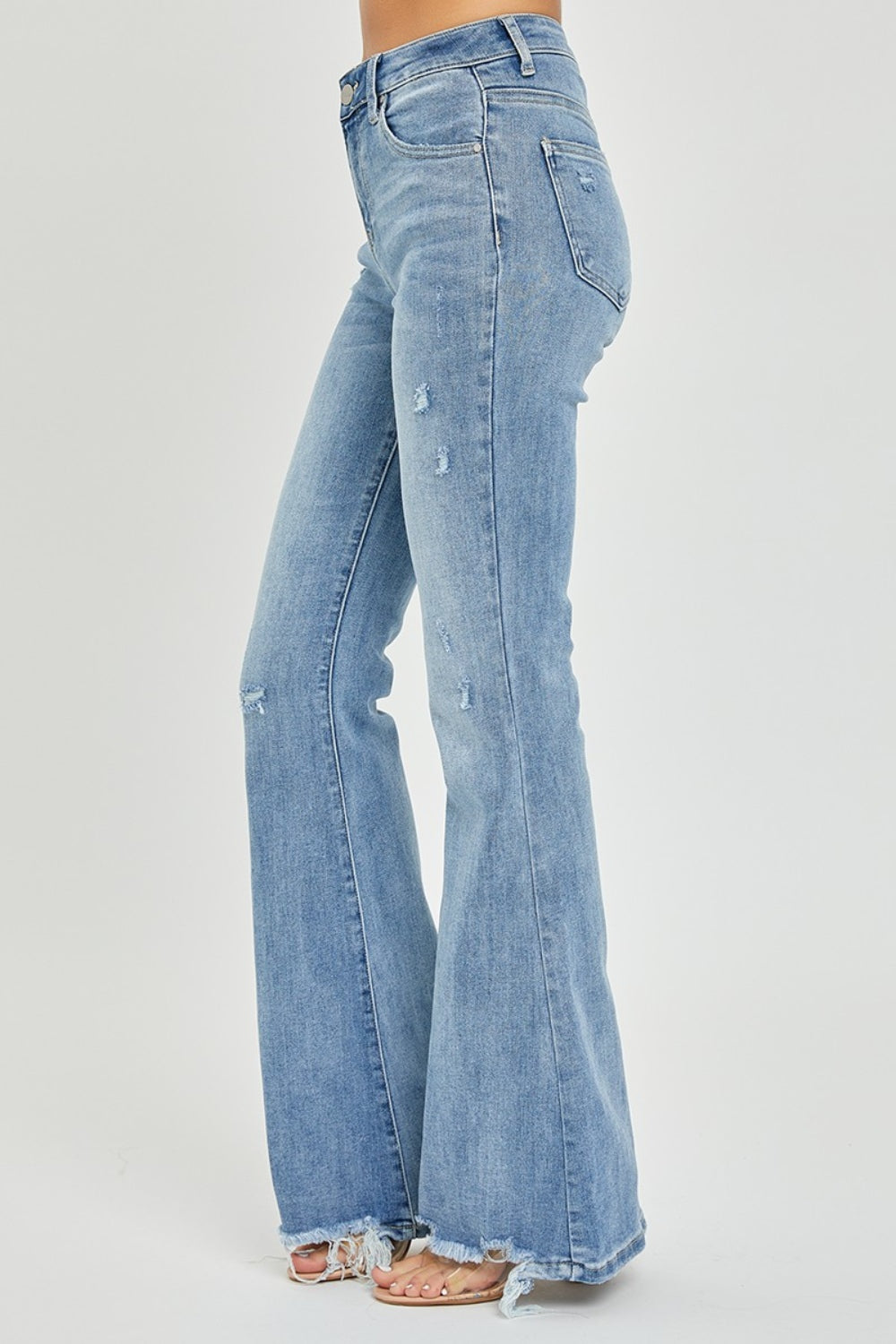 Risen High-Rise Frayed Hem Flare Jeans - Whispering Desires Shoppe