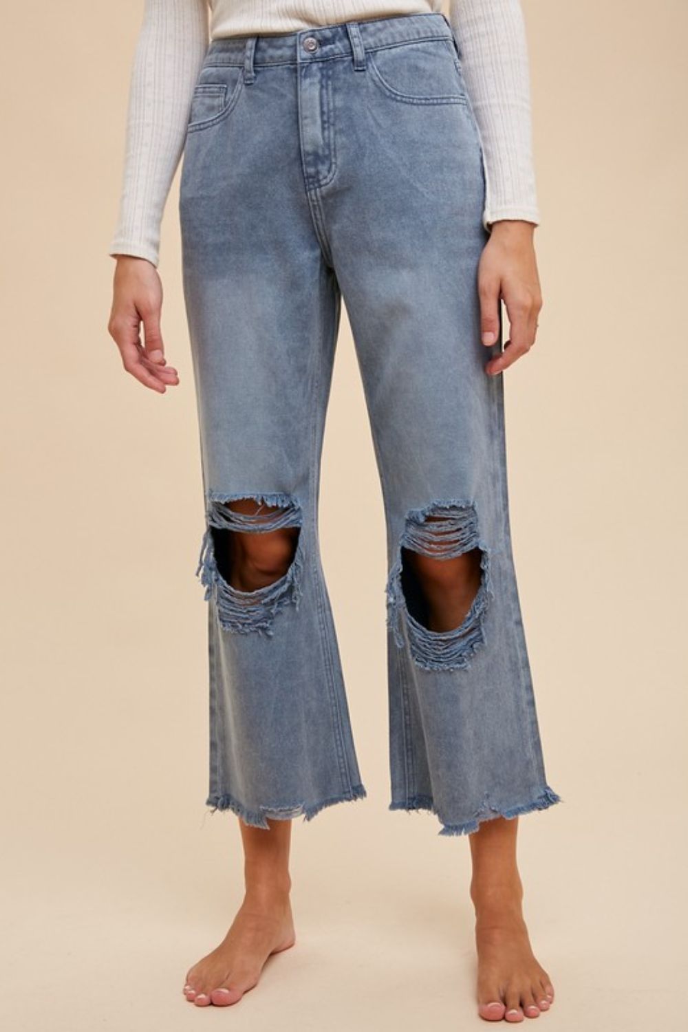 Annie Wear Distressed Raw Hem Jeans - Whispering Desires Shoppe