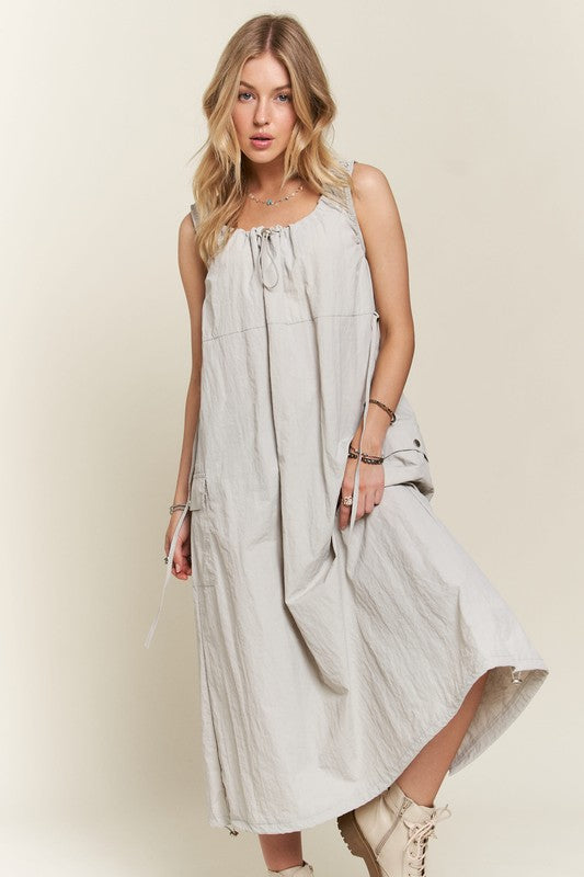 ADORA Drawstring Slit Back Cargo Dress - Whispering Desires Shoppe