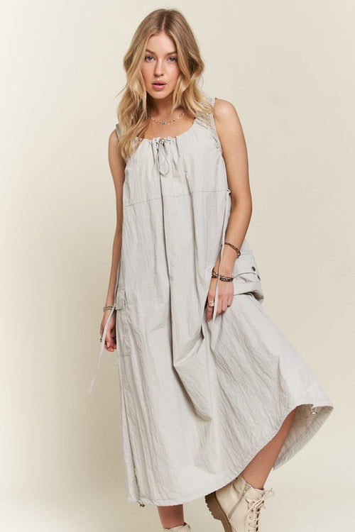 ADORA Drawstring Slit Back Cargo Dress - Whispering Desires Shoppe