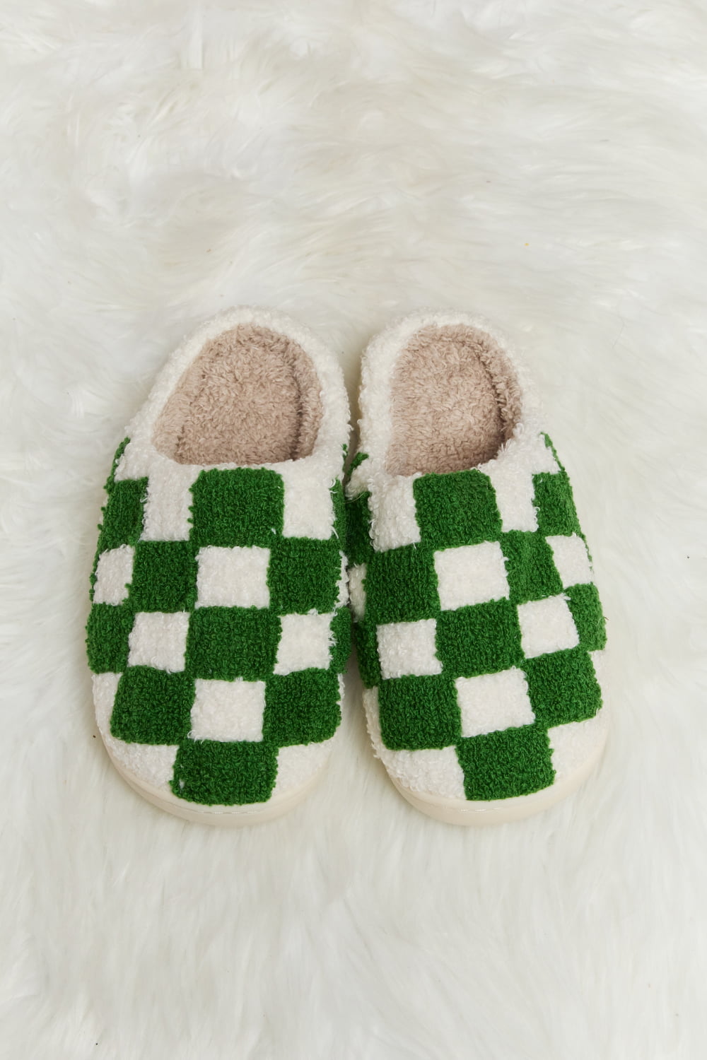 Melody Checkered Print Plush Slide Slippers - Whispering Desires Shoppe