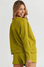 Double Take Textured Long Sleeve Top & Shorts Set - Whispering Desires Shoppe