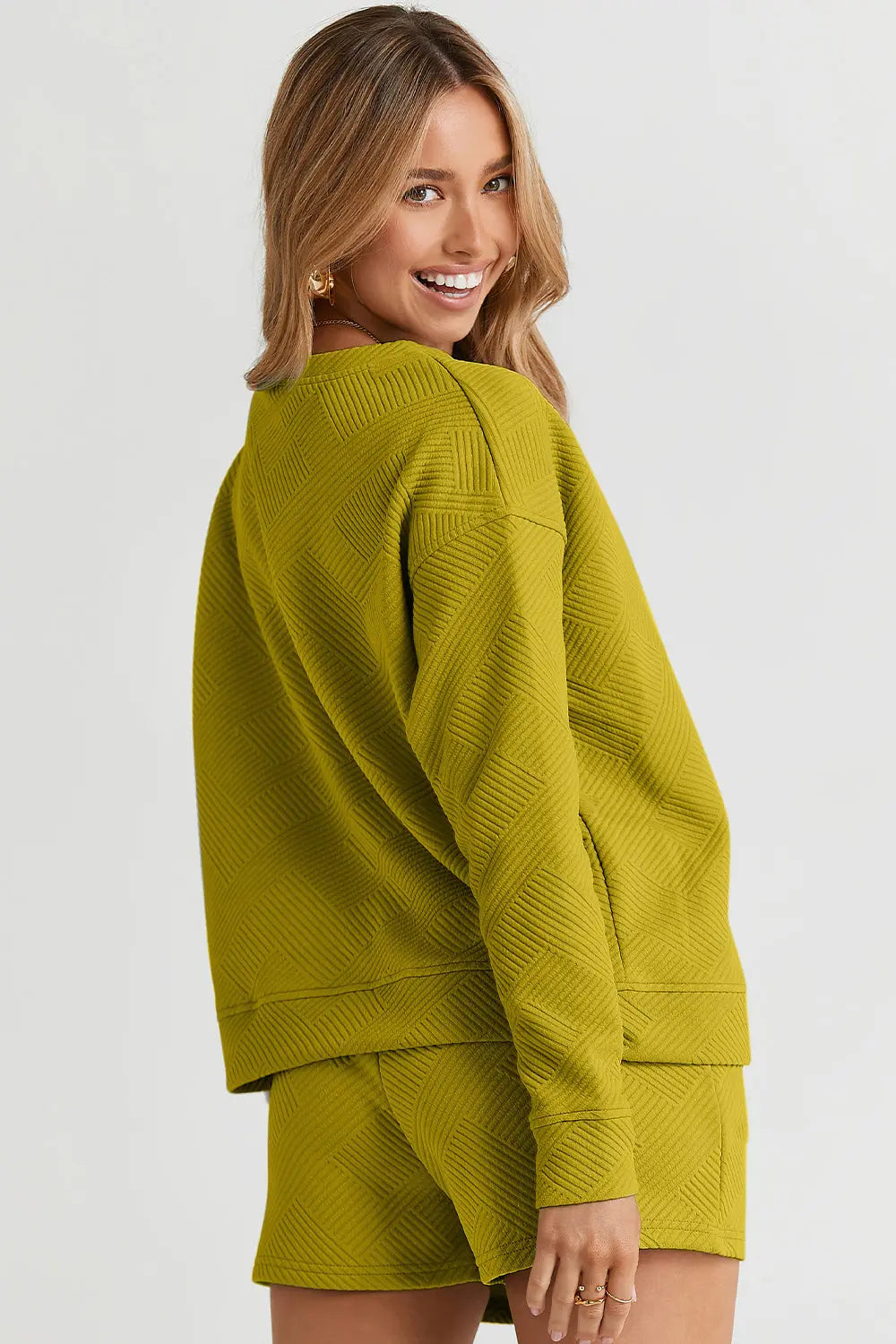 Double Take Textured Long Sleeve Top & Shorts Set - Whispering Desires Shoppe