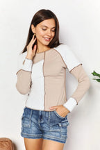 Double Take Colorblock Ribbed Exposed-Seam Top - Whispering Desires Shoppe