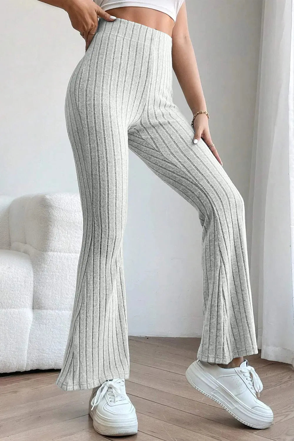 Basic Bae Ribbed High-Waist Flare Pants - Whispering Desires Shoppe